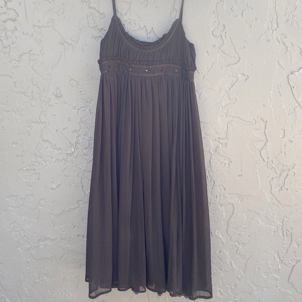 Zara Basic Brown Midi Dress Y2K NWT Dead Stock Wedding Summer Boho Bohemian Sz L